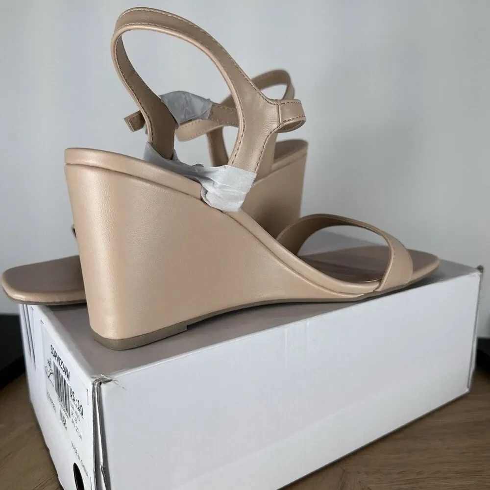 Dream Pairs Womens Open Toe Strappy Wedge Heel Sandals  SDPW224W Nude Size 10